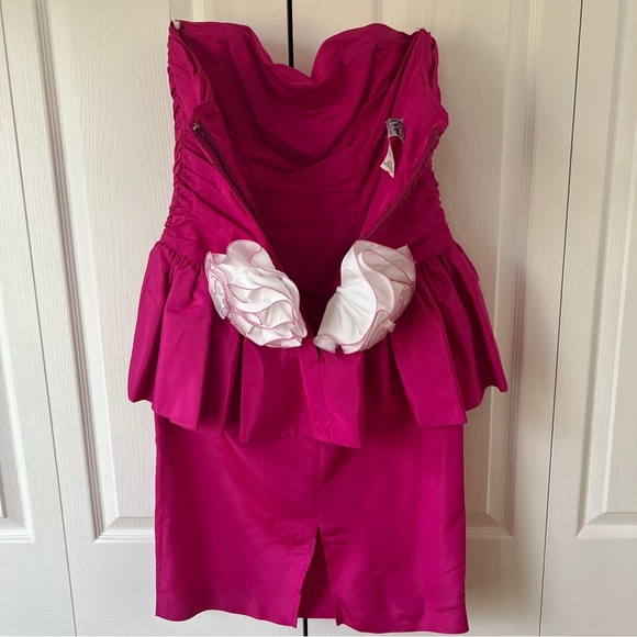 Vintage Nu Mode Hot Pink Peplum Strapless Cocktail Dress - Picture 8 of 10